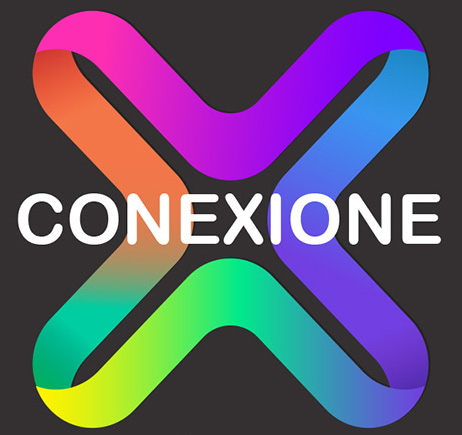 logo Conexione com um X colorido no centro