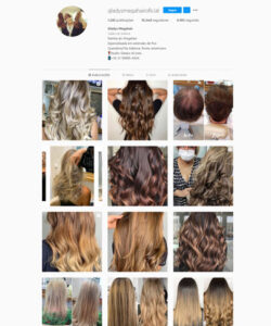 Foto do feed das mídias sociais do Gladys Oficial, com varias fotos de clientes com os cabelos feitos e unhas feitos e antes e depois do megahair e da prótese capilar.