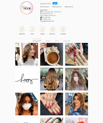 foto do instafra do Espaço Noor com fotos de clientes arrumadas, cabelos feitos e unhas feitas