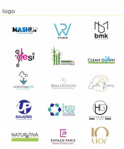 Mídias - foto contendo diversas logos desenvolvidas pela conexione para marcas como Mashup, mundo da cachaça, Bem Estar, Naturativa, Cleandown e outras